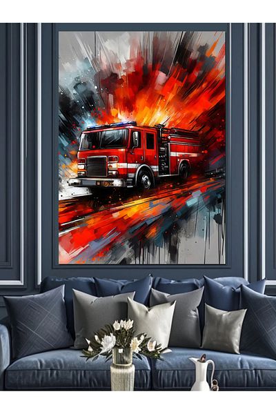 Tablomega Fire Fighting Truck Decorative Canvas - Mdf Wooden Painting