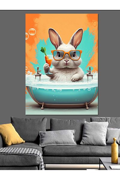 Tablomega Bathing Rabbit Decorative Canvas - Mdf Wooden Painting