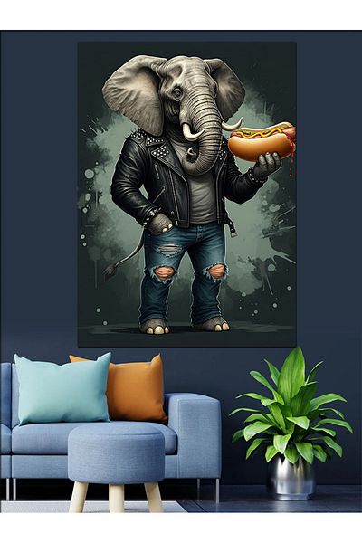 Tablomega Elefant care ține hotdog Pânză decorativă - Lemn MDF