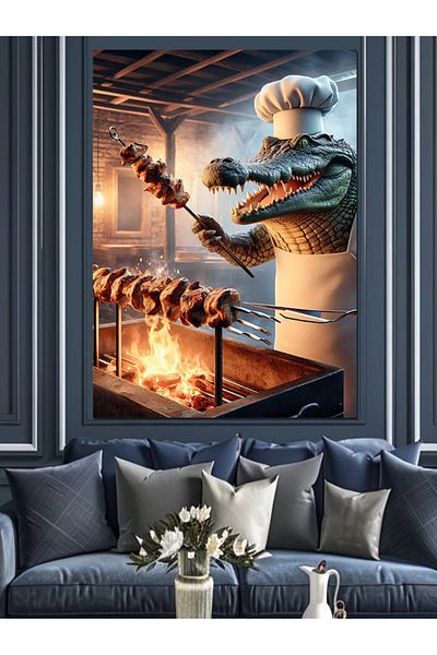 Tablomega Mangalcı Crocodile Decorative Canvas - Mdf Wooden Painting