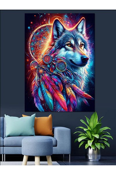 Tablomega Colorful Wolf Decorative Canvas - Mdf Wooden Painting