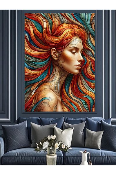 Tablomega Woman with Red Hair Decorative Canvas - Mdf Wooden Painting