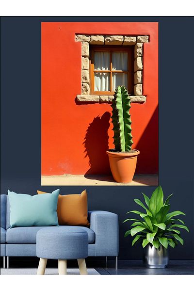 Tablomega Cactus and Window Decorative Canvas - Mdf Wooden Painting