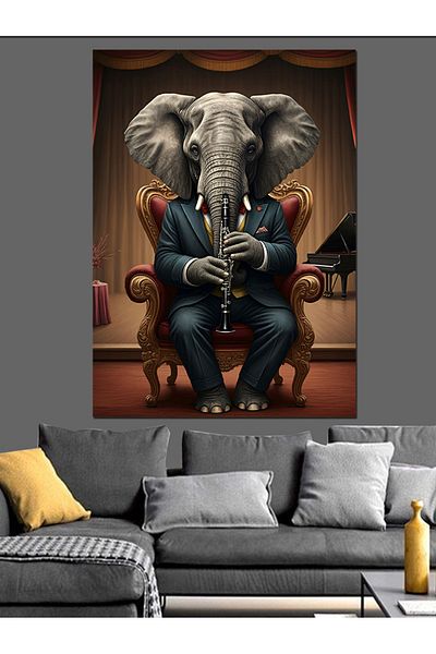 Tablomega Clarinet Playing Elephant Decorative Canvas - Mdf Wooden Painting