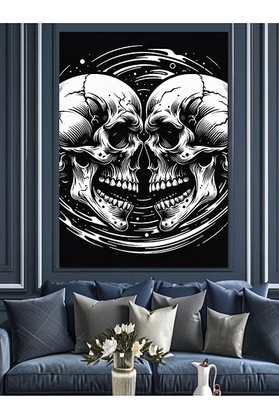 Tablomega Skull Drawing Decorative Canvas - Mdf Wooden Painting