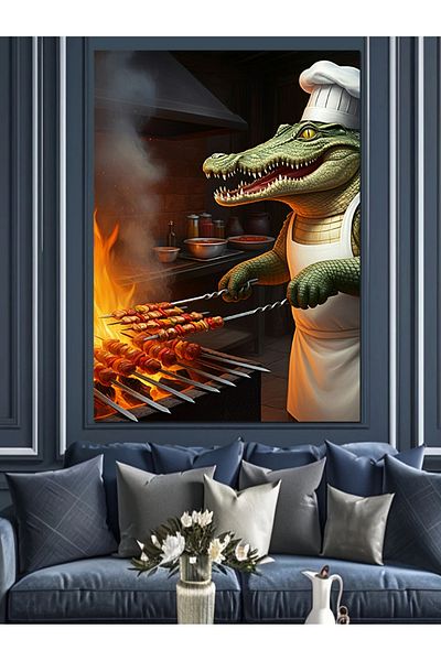 Tablomega Crocodile Cook Decorative Canvas - Mdf Wooden Painting