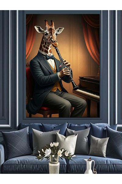 Tablomega Giraffe Playing Clarinet Decorative Canvas - Mdf Wooden Painting