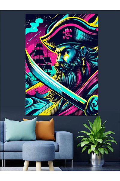 Tablomega Pânză decorativă abstractă Neon Pirate - Lemn MDF