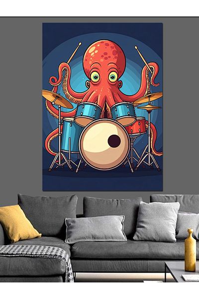 Tablomega Octopus Playing Drums Decorative Canvas - Mdf Wooden Painting