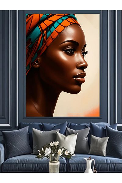 Tablomega African Style Portrait Decorative Canvas - Mdf Wooden Painting
