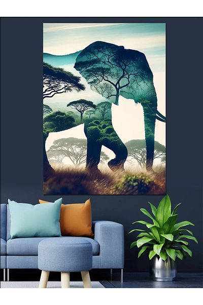 Tablomega Elephant in African Landscape Decorative Canvas - Mdf Wooden Painting