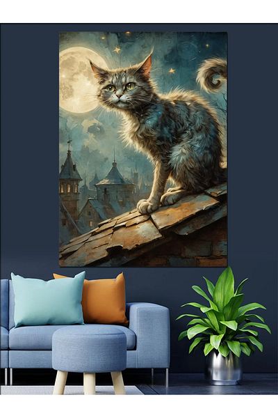 Tablomega Cat on the Roof Decorative Canvas - Mdf Wooden Painting