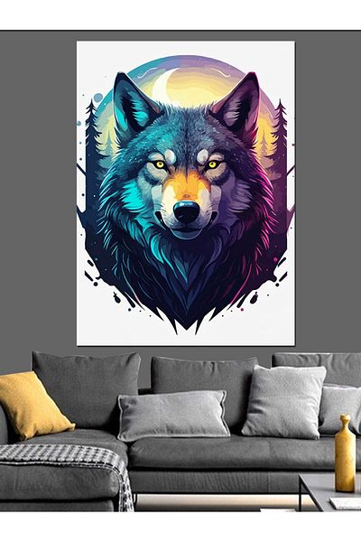 Tablomega Pânză decorativă Neon Wolf Portrait - Lemn MDF