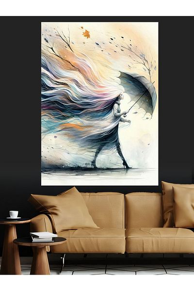 Tablomega Woman Dancing in the Wind Decorative Canvas - Mdf Wooden Painting
