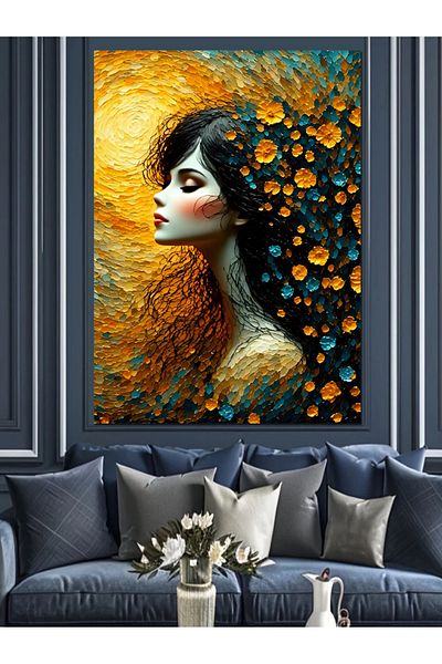 Tablomega Floral Woman Portrait Decorative Canvas - Mdf Wooden Painting