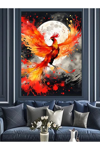 Tablomega Phoenix in Moonlight Decorative Canvas - Mdf Wooden Painting
