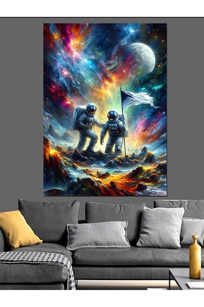 Tablomega Astronauts and Planets Decorative Canvas - Mdf Wooden Painting