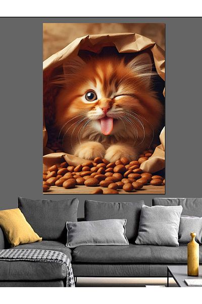 Tablomega Cat in a Cardboard Box Decorative Canvas - Mdf Wooden Painting
