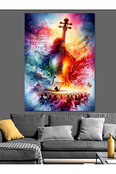 Tablomega Colorful Violin Decorative Canvas - Mdf Wooden Painting