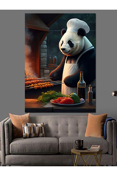 Tablomega Barbecue Panda Decorative Canvas - Mdf Wooden Table