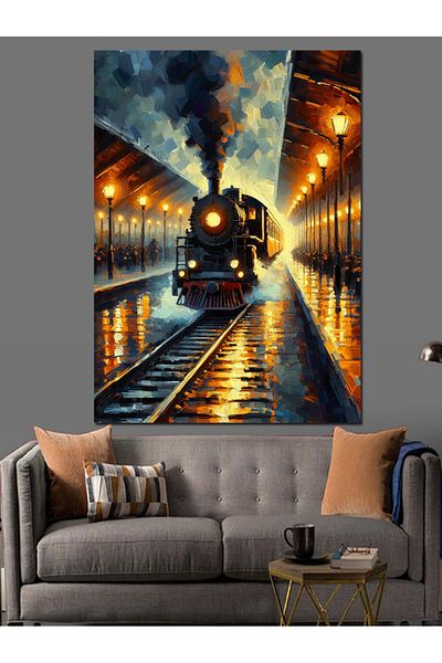 Tablomega Night Steam Train Ride Decorative Canvas - Mdf Wooden Painting