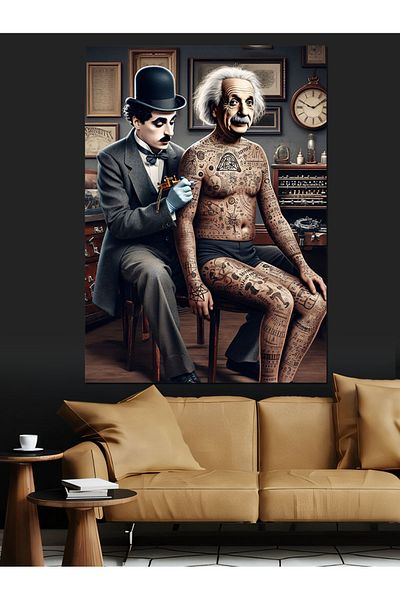 Tablomega Διακοσμητικός καμβάς Chaplin And Einstein - Ξύλινος πίνακας MDF