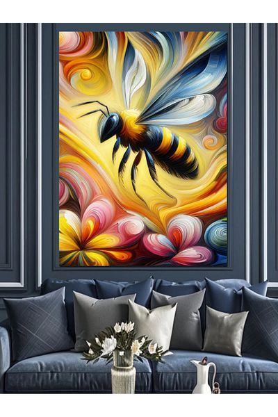 Tablomega Bee among Flowers Decorative Canvas - Mdf Wooden Painting