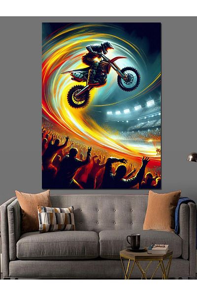 Tablomega Motocross Acrobat Decorative Canvas - Mdf Wooden Painting