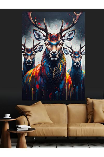 Tablomega Pânză decorativă cu portret de cerb colorat - pictură din lemn MDF
