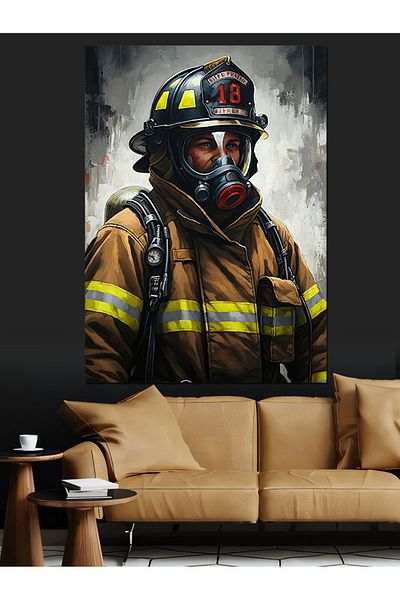 Tablomega Firefighter Mask Decorative Canvas - Mdf Wooden Painting