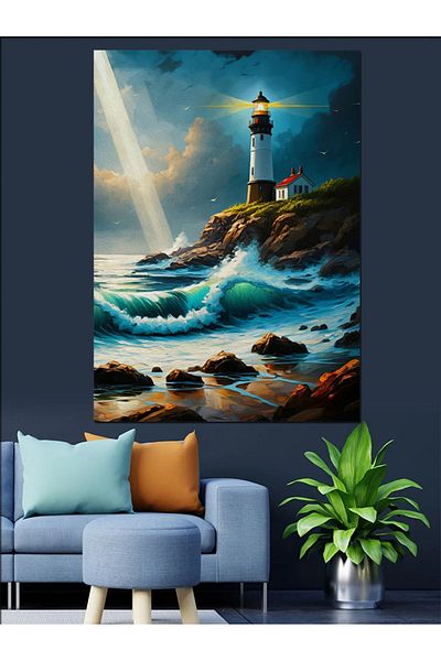 Tablomega Stormy Lighthouse Decorative Canvas - Mdf Wooden Painting