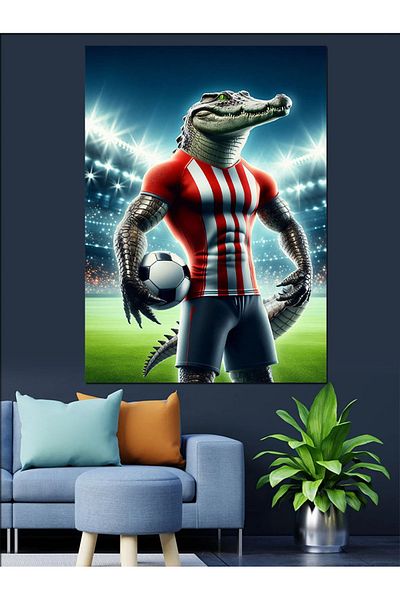Tablomega Football Crocodile Decorative Canvas - Mdf Wooden Painting