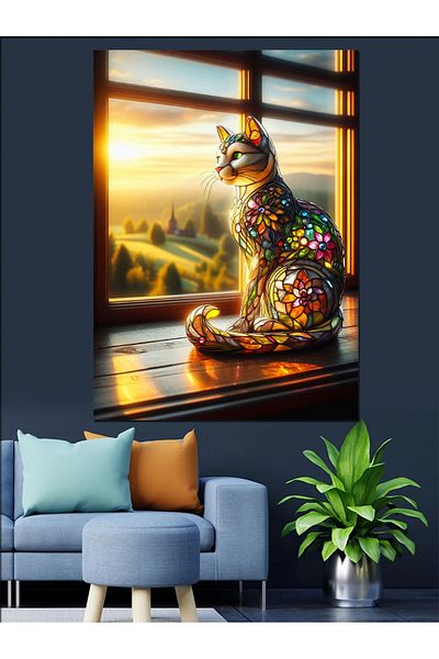 Tablomega Pânză Decorativă Window Cat - Lemn MDF