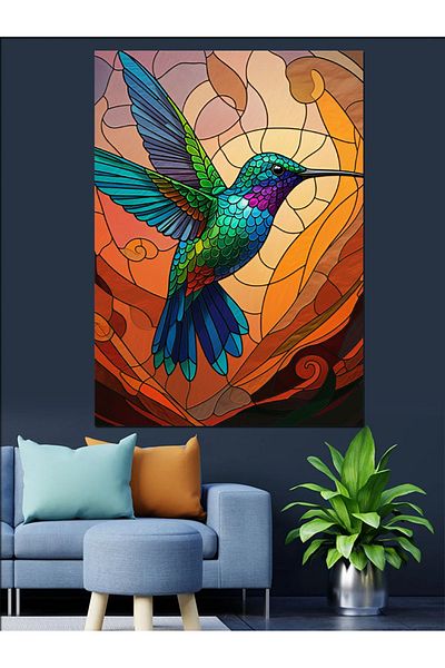 Tablomega Colorful Hummingbird Decorative Canvas - Mdf Wooden Painting