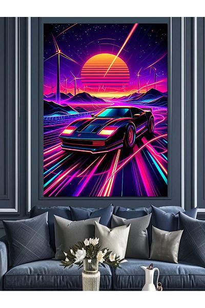 Tablomega Pânză decorativă Neon Sports Car - Lemn MDF