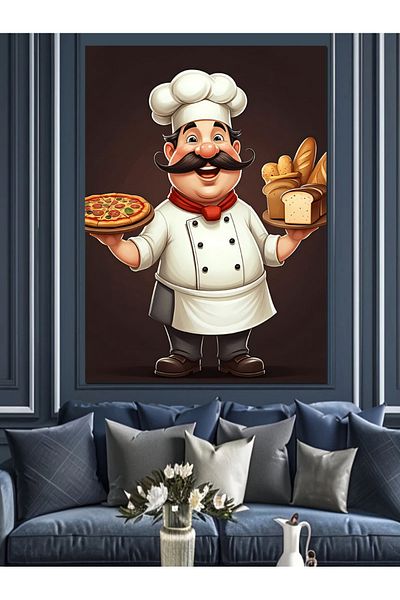 Tablomega Pizza Chef Decorative Canvas - Mdf Wooden Table