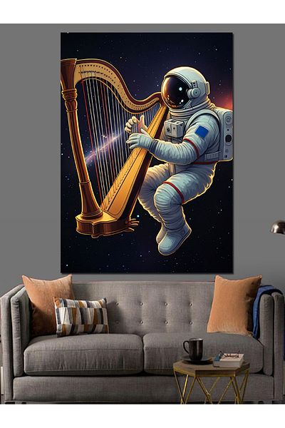 Tablomega Astronaut Playing the Harp in Space Decorative Canvas - Mdf Wooden Painting