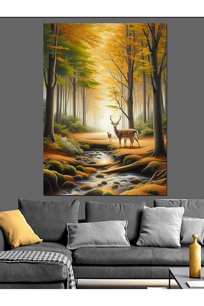 Tablomega Deer in the Forest Decorative Canvas - Mdf Wooden Painting