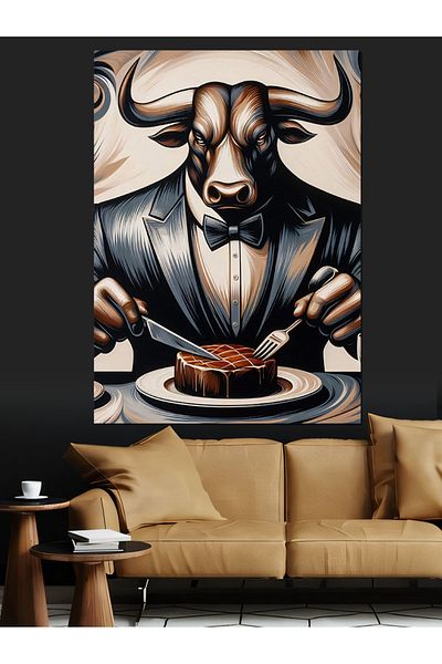 Tablomega Bull Eating Food Decorative Canvas - Mdf Wooden Painting