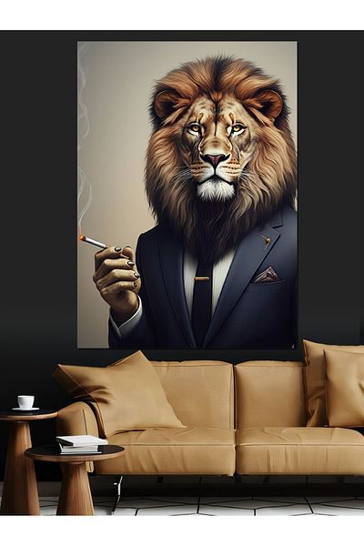 Tablomega Canvas Decorativ Leu în Costum - Lemn MDF