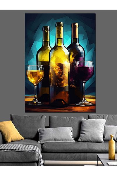 Tablomega Wine Bottles Decorative Canvas - Mdf Wooden Painting