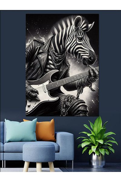 Tablomega Zebra Playing Guitar Decorative Canvas - Mdf Wooden Painting
