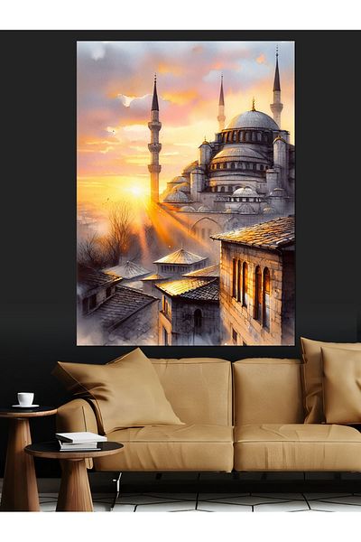 Tablomega Mosque at Sunset Decorative Canvas - Mdf Wooden Painting