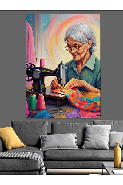 Tablomega Sewing Machine Woman Decorative Canvas - Mdf Wooden Painting