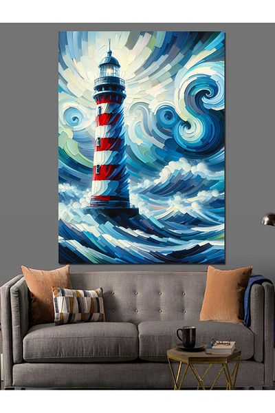 Tablomega Stormy Lighthouse Decorative Canvas - Mdf Wooden Painting