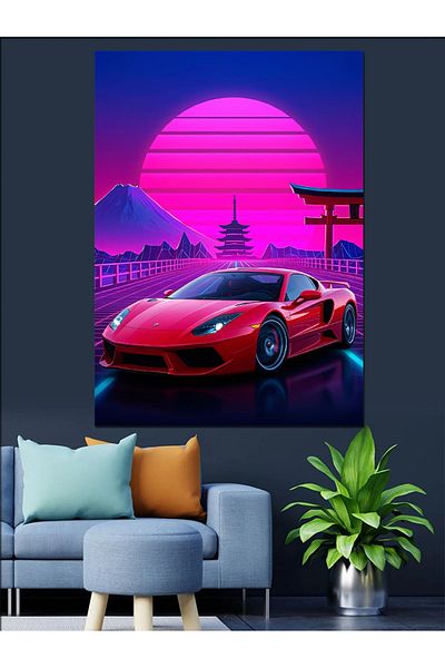 Tablomega Pânză decorativă Neon Sports Car - Lemn MDF