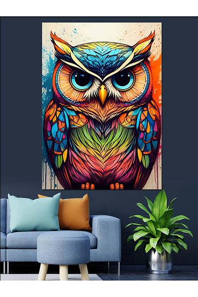 Tablomega Colorful Owl Decorative Canvas - Mdf Wooden Painting