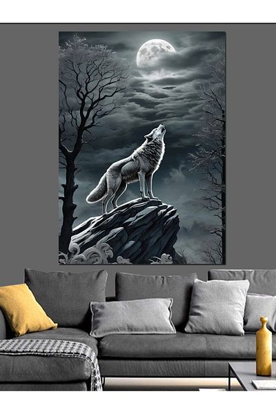 Tablomega Wolf in the Moonlight Διακοσμητικός Καμβάς - Ξύλινος Πίνακας MDF