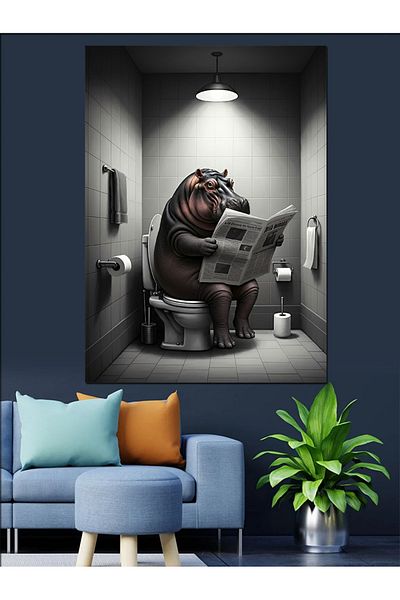 Tablomega Pânză decorativă Hippopotamus pe toaletă - Lemn MDF