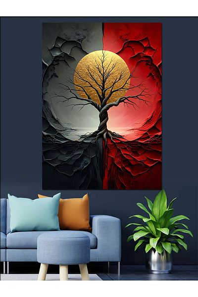 Tablomega Red Tree Decorative Canvas - Mdf Wooden Painting